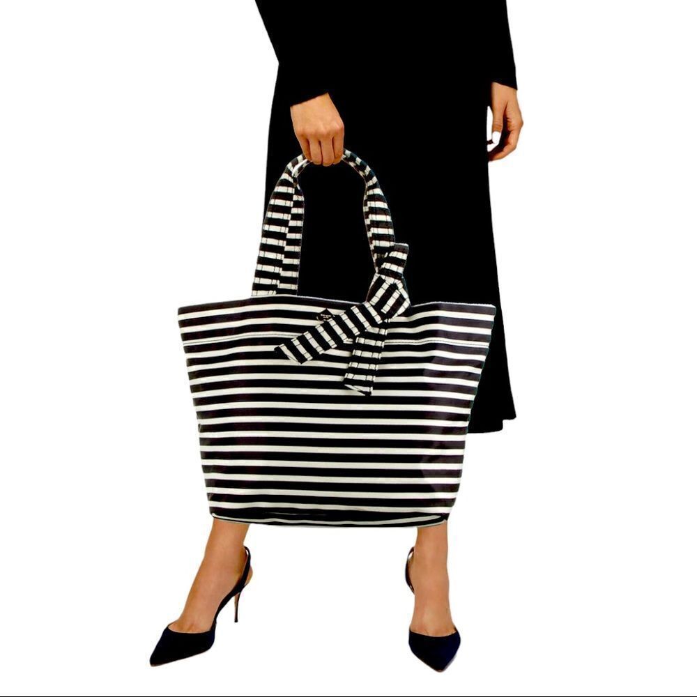 KATE SPADE NEW YORKBarbara Flatiron Nylon Bag Black White Stripe